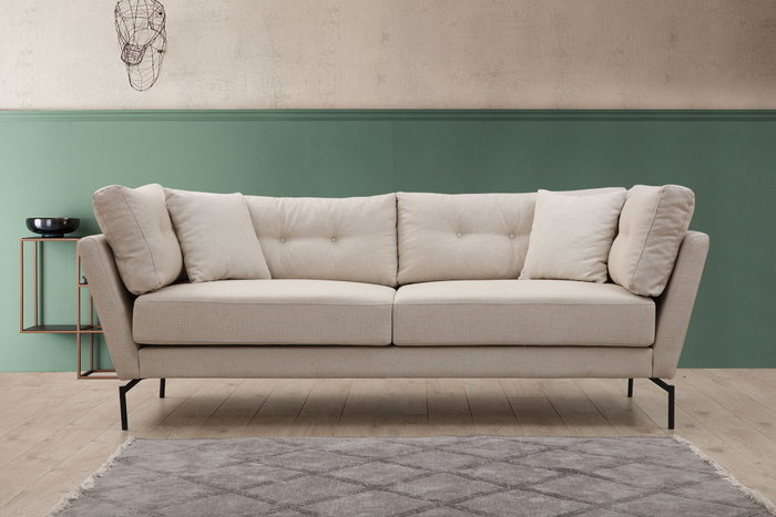 Atelier Del Sofa Sofá de 3 Plazas Crema 214x90x84 cm Tapizado Poliéster Patas Metálicas